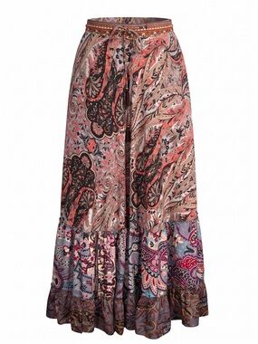 Bindya Bohemian Paisley Maxi Skirt in Coral and Tan